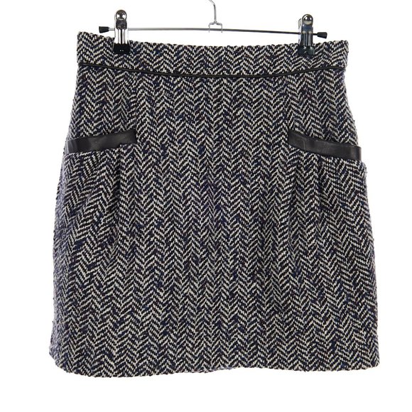 Tibi Wool Leather Trim Pockets Herringbone High Rise Mini Skirt Size 2 - Picture 1 of 6